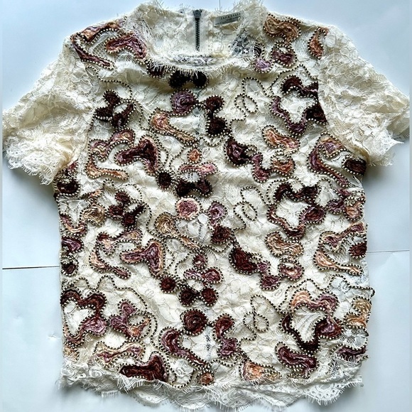 Zara Ecru Multicolored Lace Top Small embroidered - Picture 12 of 13